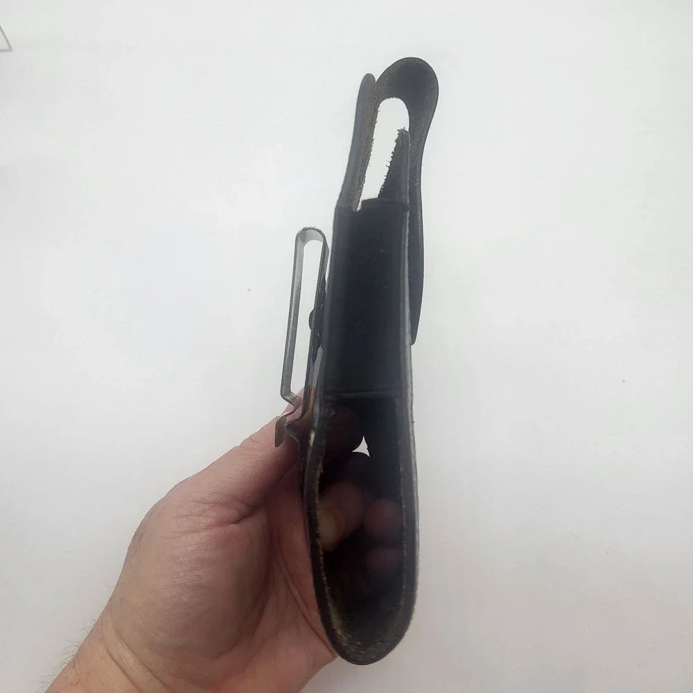 Western Black Leather Phone Holster With Basketweave Pattern And Swivel Clip - Picture 5 of 14